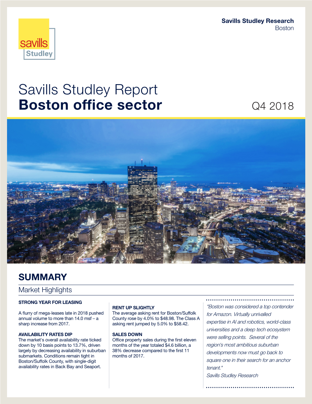 Savills Studley Report Boston Office Sector Q4 2018