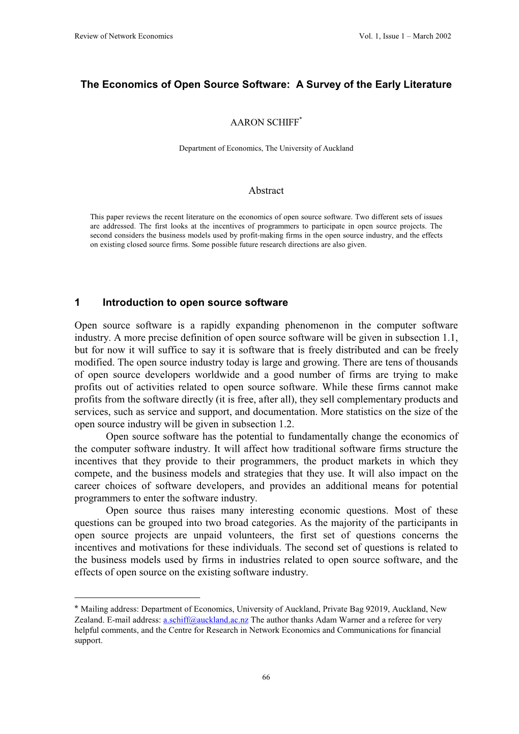 The Economics of Open Source Software: a Survey of the Early Literature