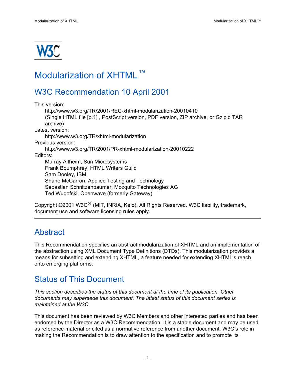 Modularization of XHTML Modularization of XHTML™