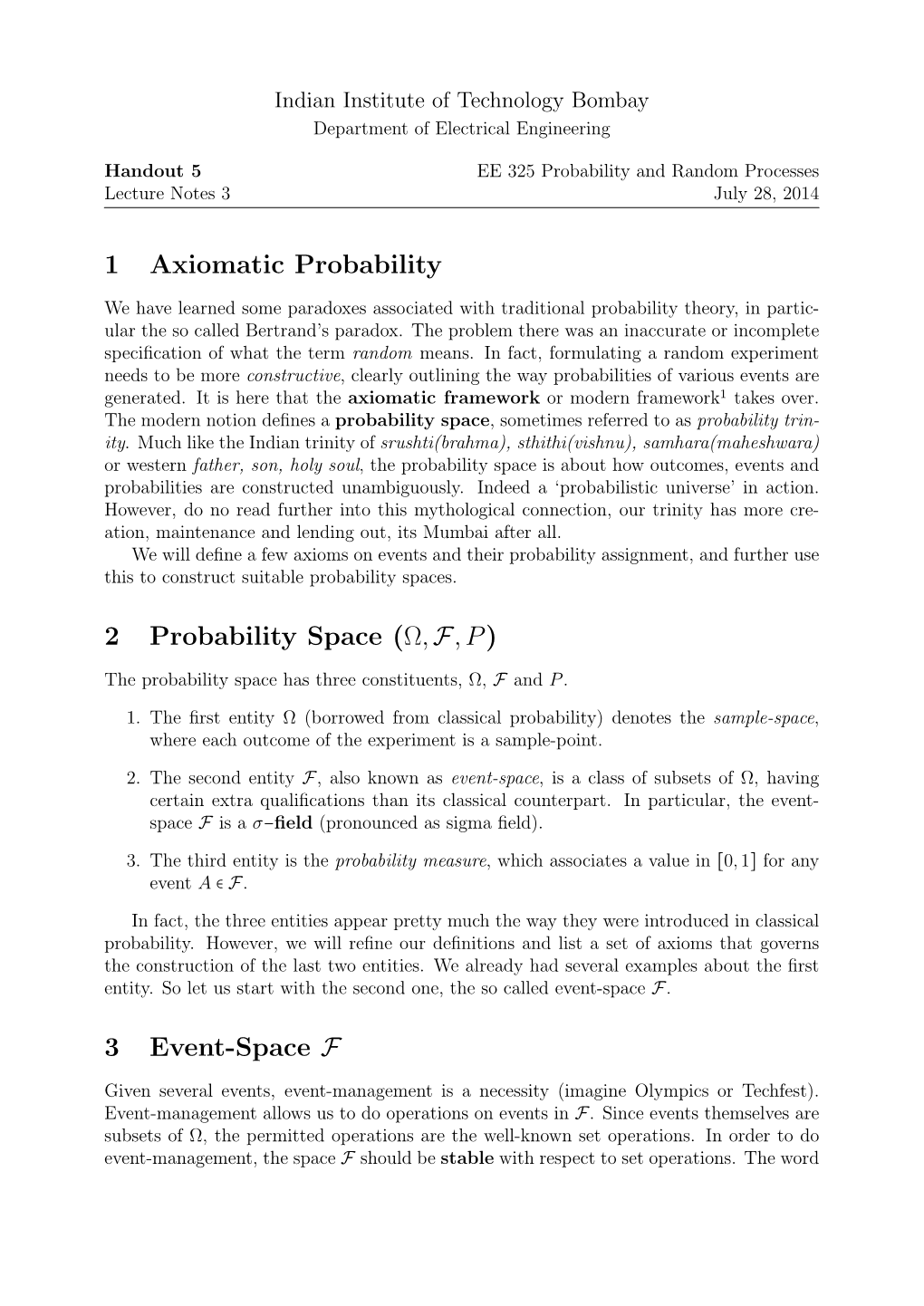 (Ω,F,P) 3 Event-Space F