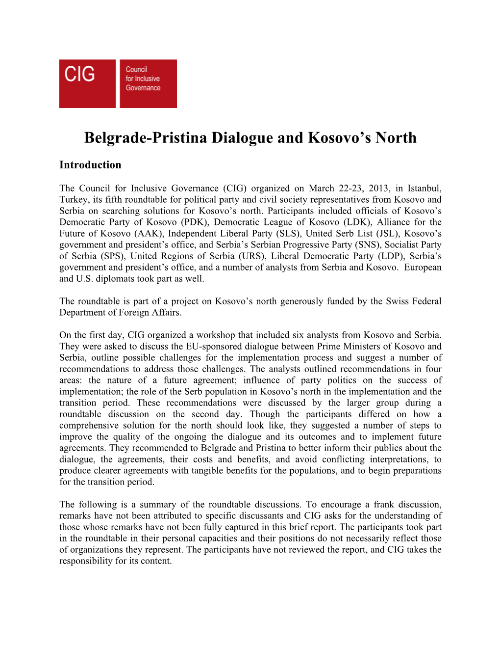 Belgrade-Pristina Dialogue and Kosovo's North