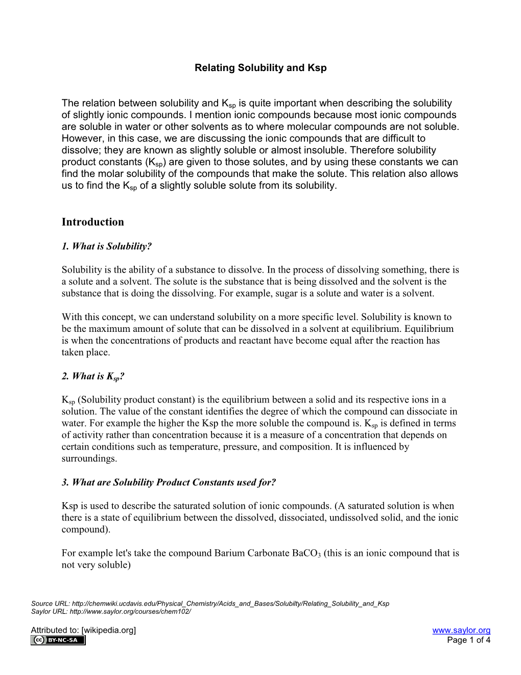 Relating Solubility and Ksp