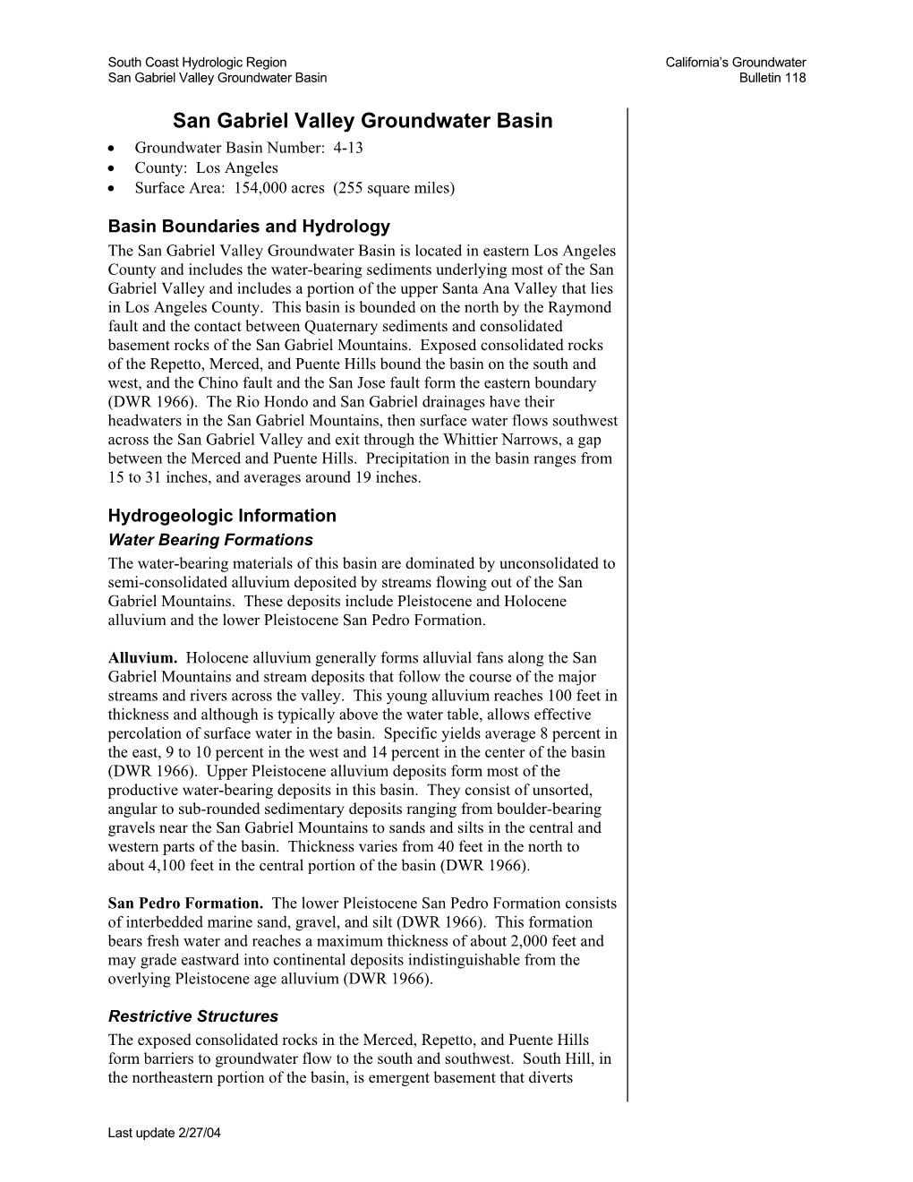 B118 Basin Boundary Description 2003 –4 013 San Gabriel Valley