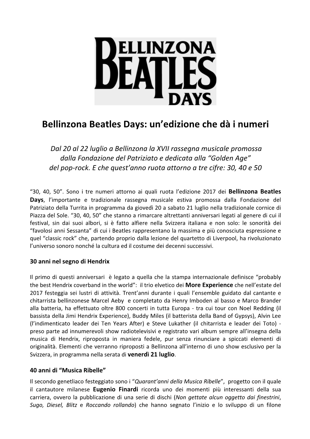 Bellinzona Beatles Days: Un'edizione Che Dà I Numeri