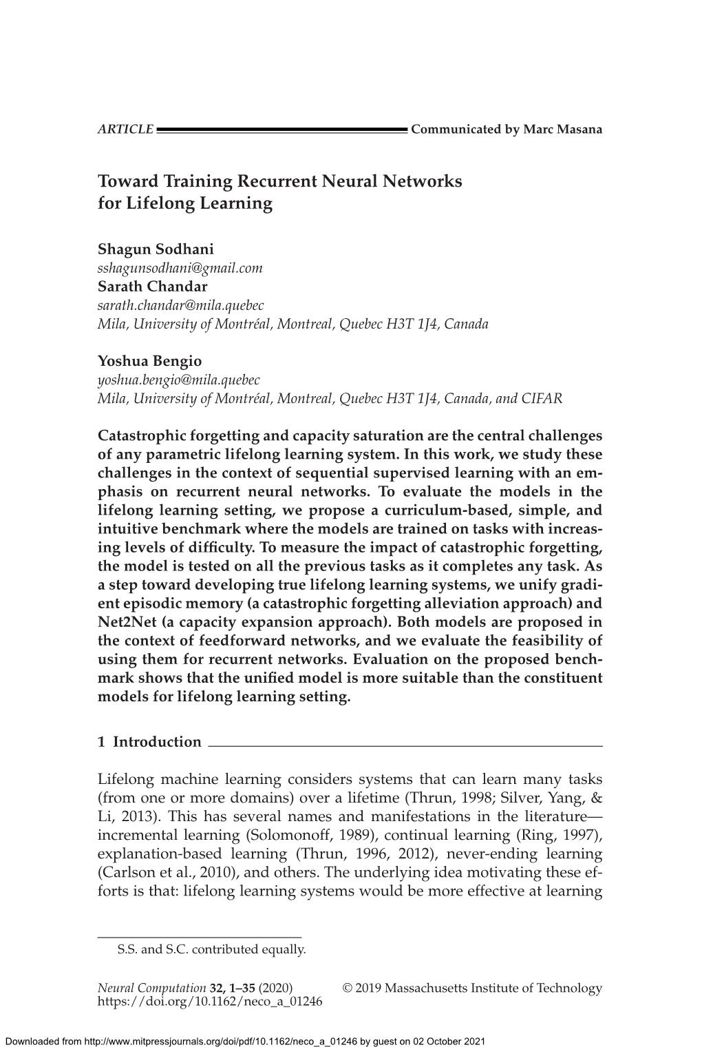 Toward Training Recurrent Neural Networks for Lifelong Learning