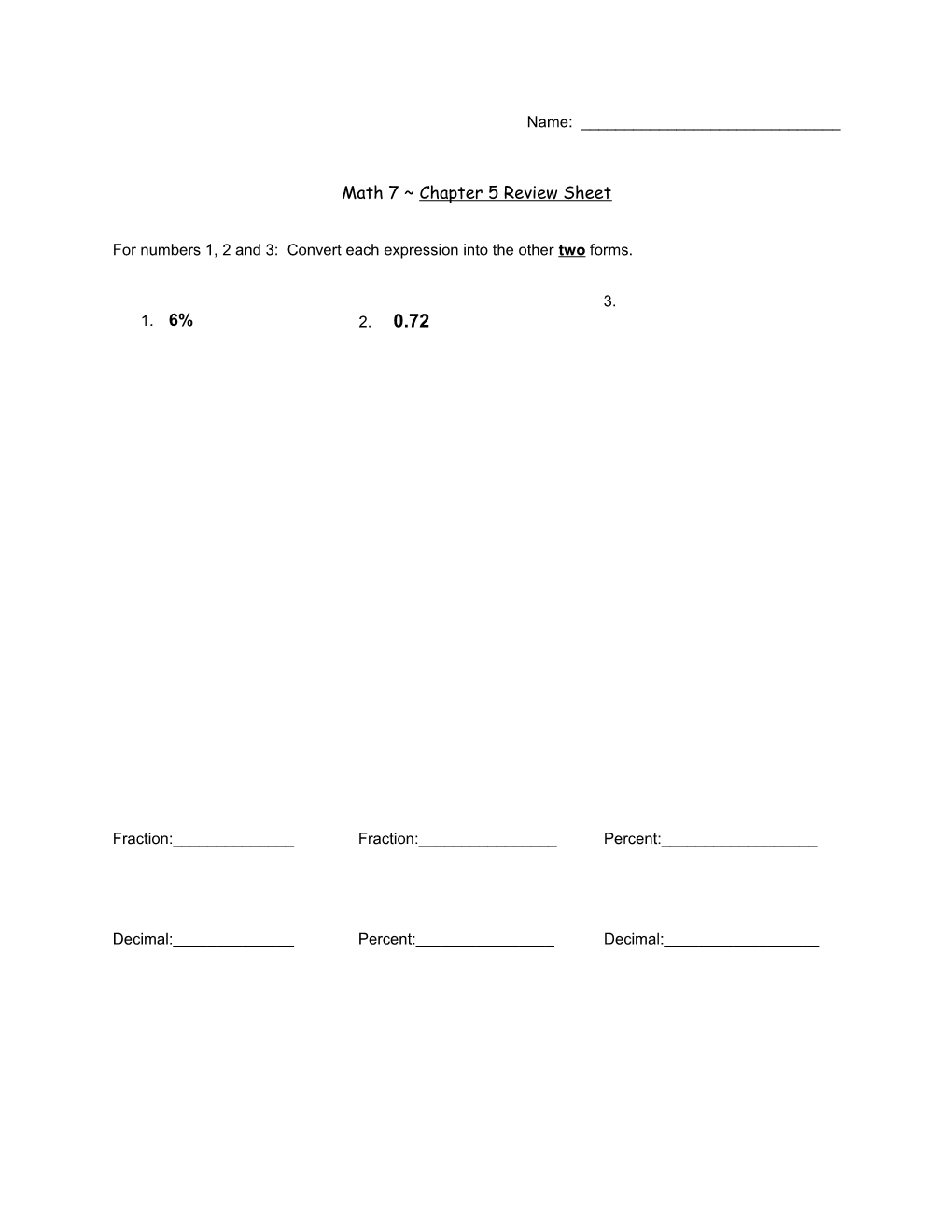 Math 7 Chapter 5 Review Sheet