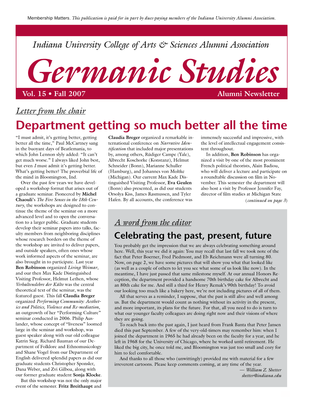 Fall 2007 Alumni Newsletter