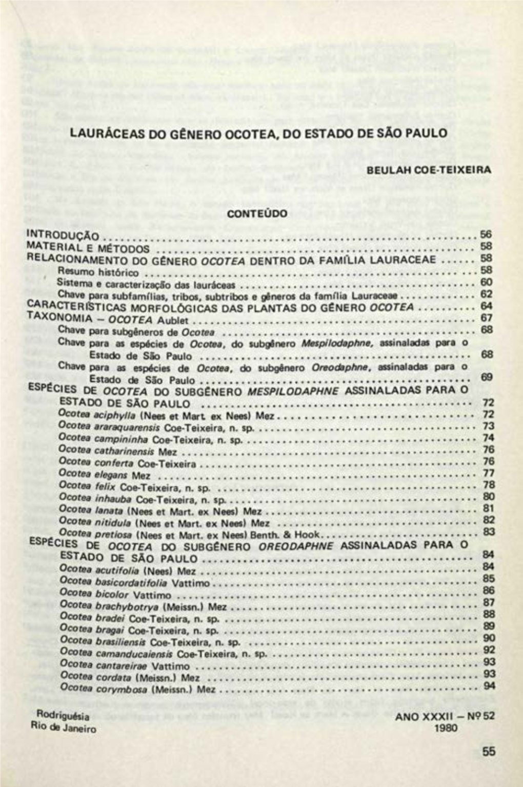 Lauráceas Do Gênero Ocotea. Do Estado De São Paulo 55