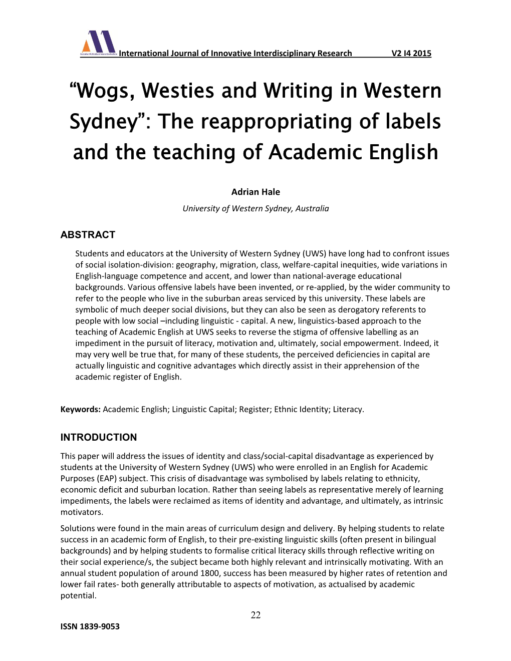 The Reappropriating of Labels and the Teaching of Academic English
