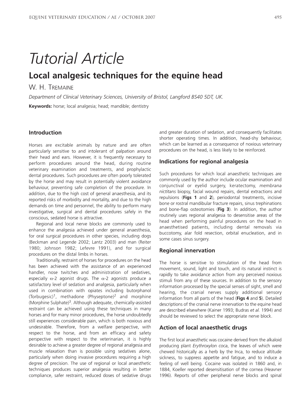 Tutorial Article Local Analgesic Techniques for the Equine Head W