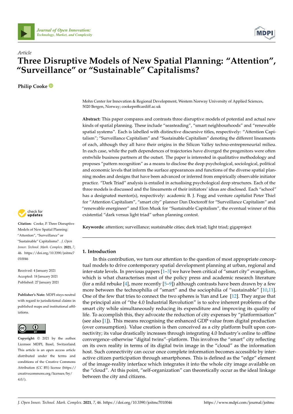 Three Disruptive Models of New Spatial Planning: “Attention”, “Surveillance” Or “Sustainable” Capitalisms?