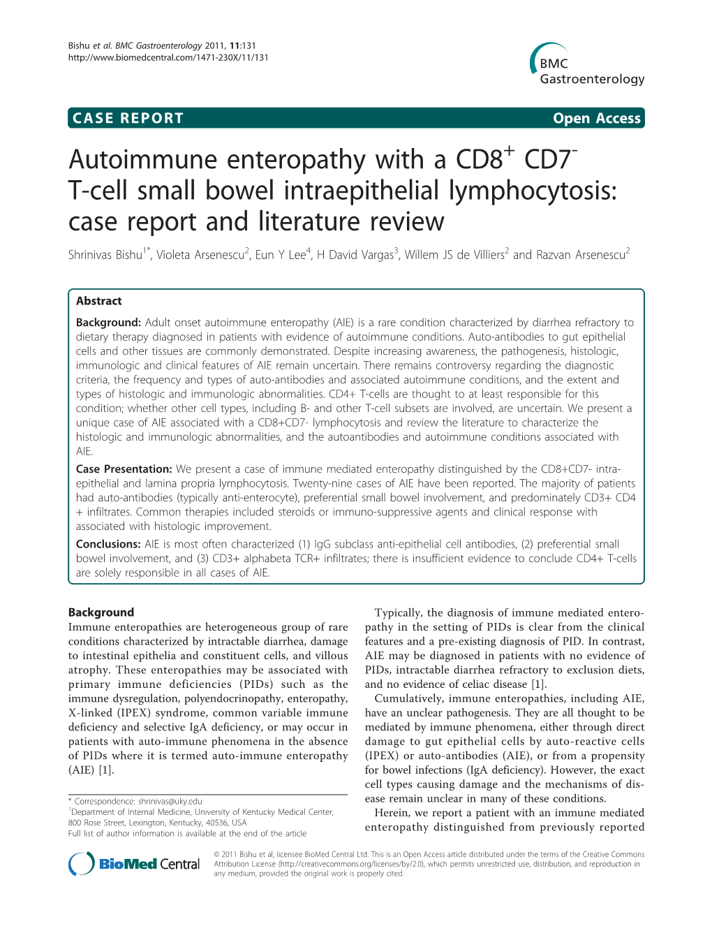 Autoimmune Enteropathy with a CD8 CD7 T-Cell Small Bowel