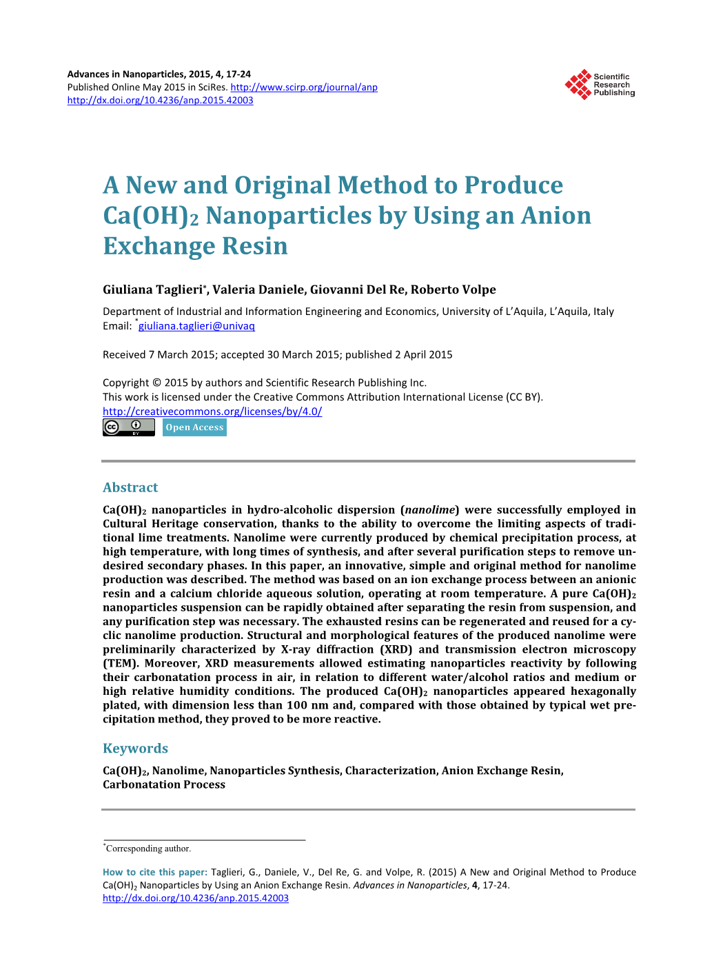 2 Nanoparticles by Using an Anion Exchange Resin