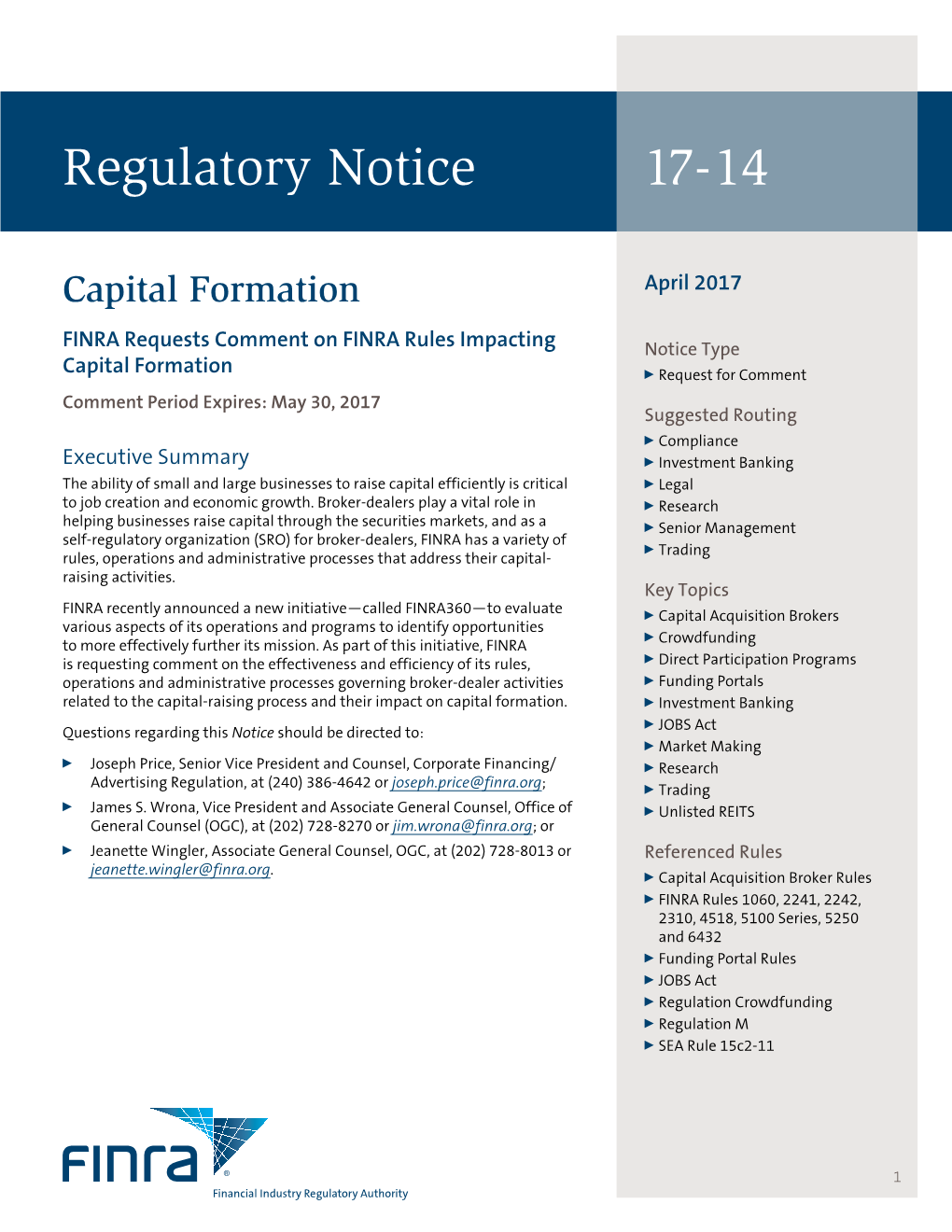 Regulatory Notice 17-14