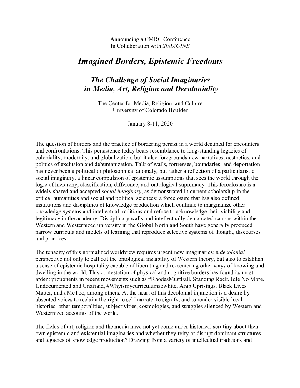 Imagined Borders, Epistemic Freedoms