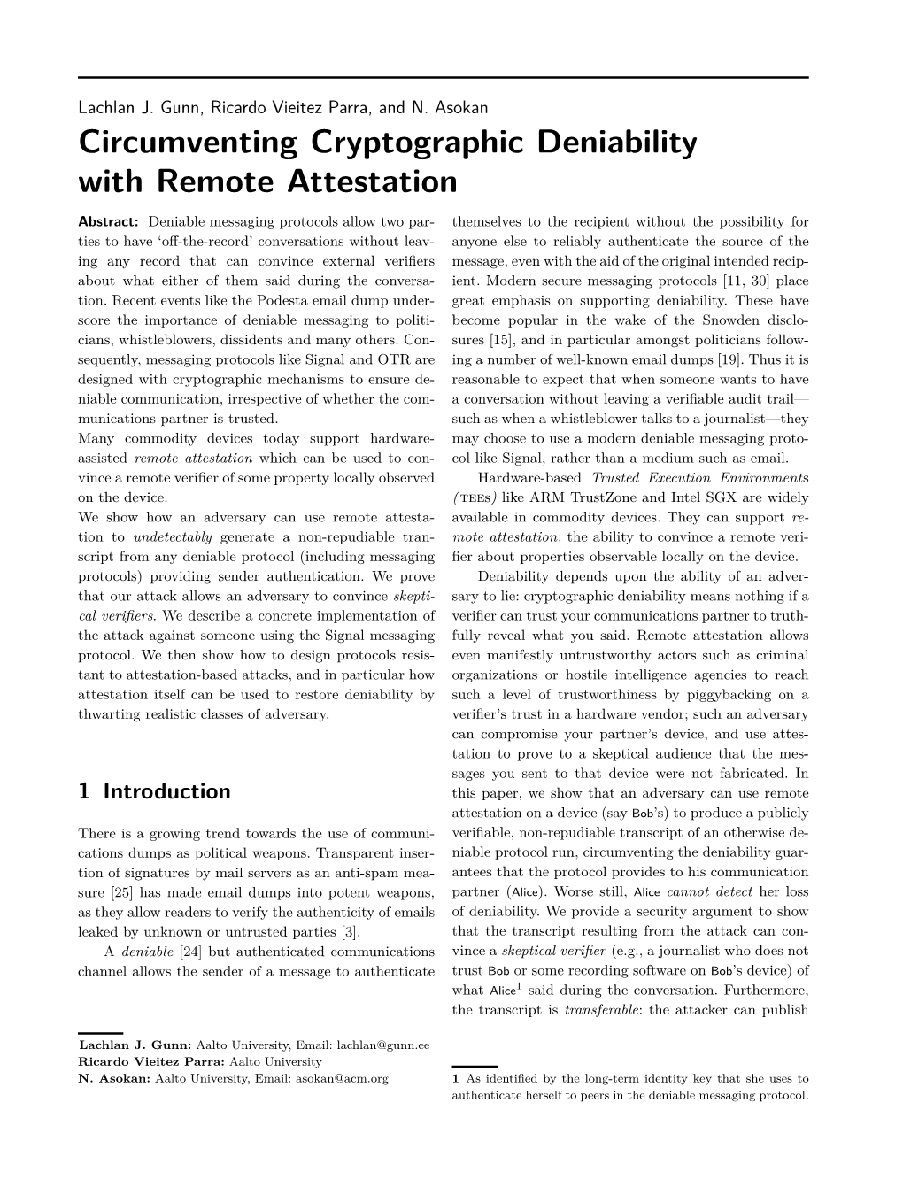 Circumventing Cryptographic Deniability with Remote Attestation