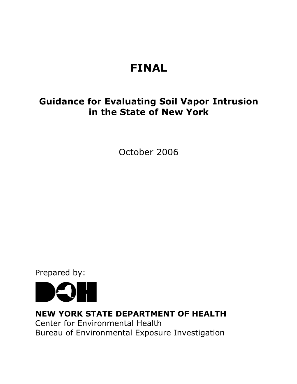 Final Soil Vapor Intrusion Guidance