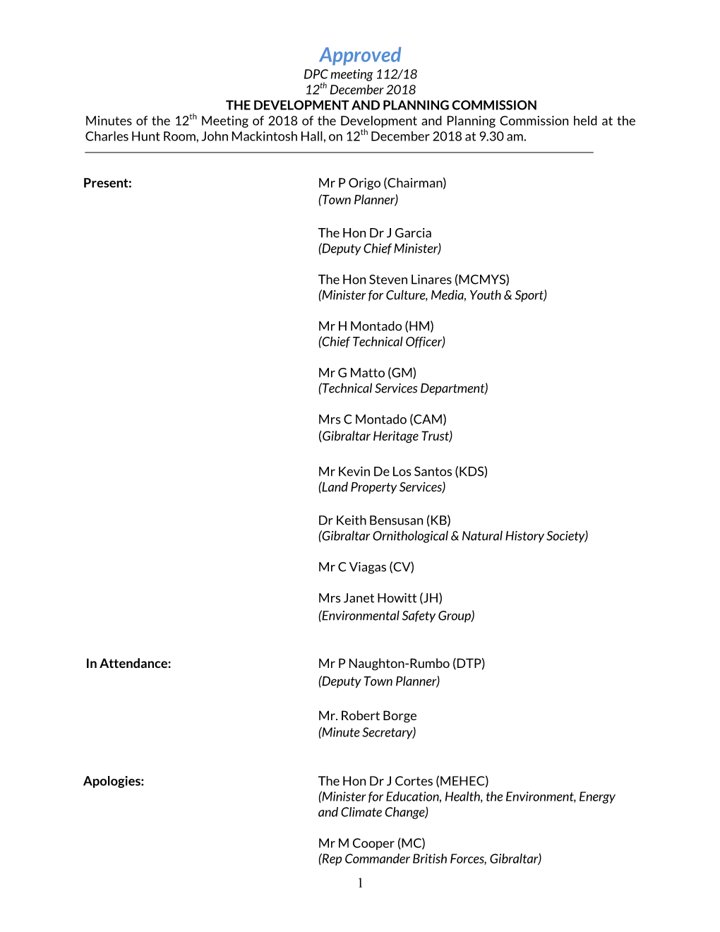 Approval of Minutes of the 1St Meeting of The