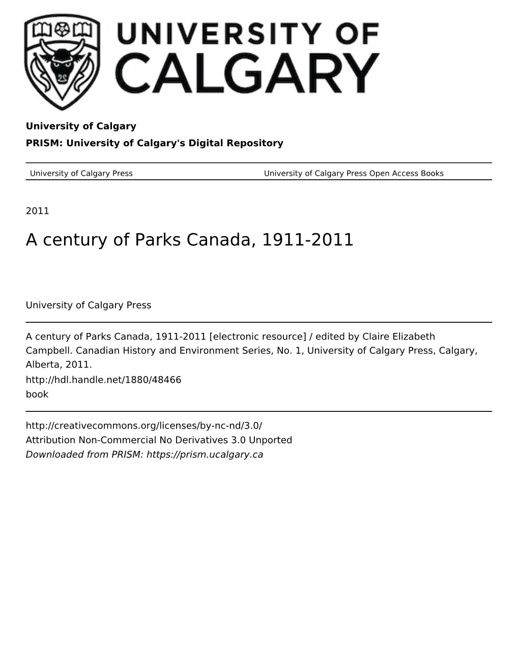 A Century of Parks Canada, 1911-2011