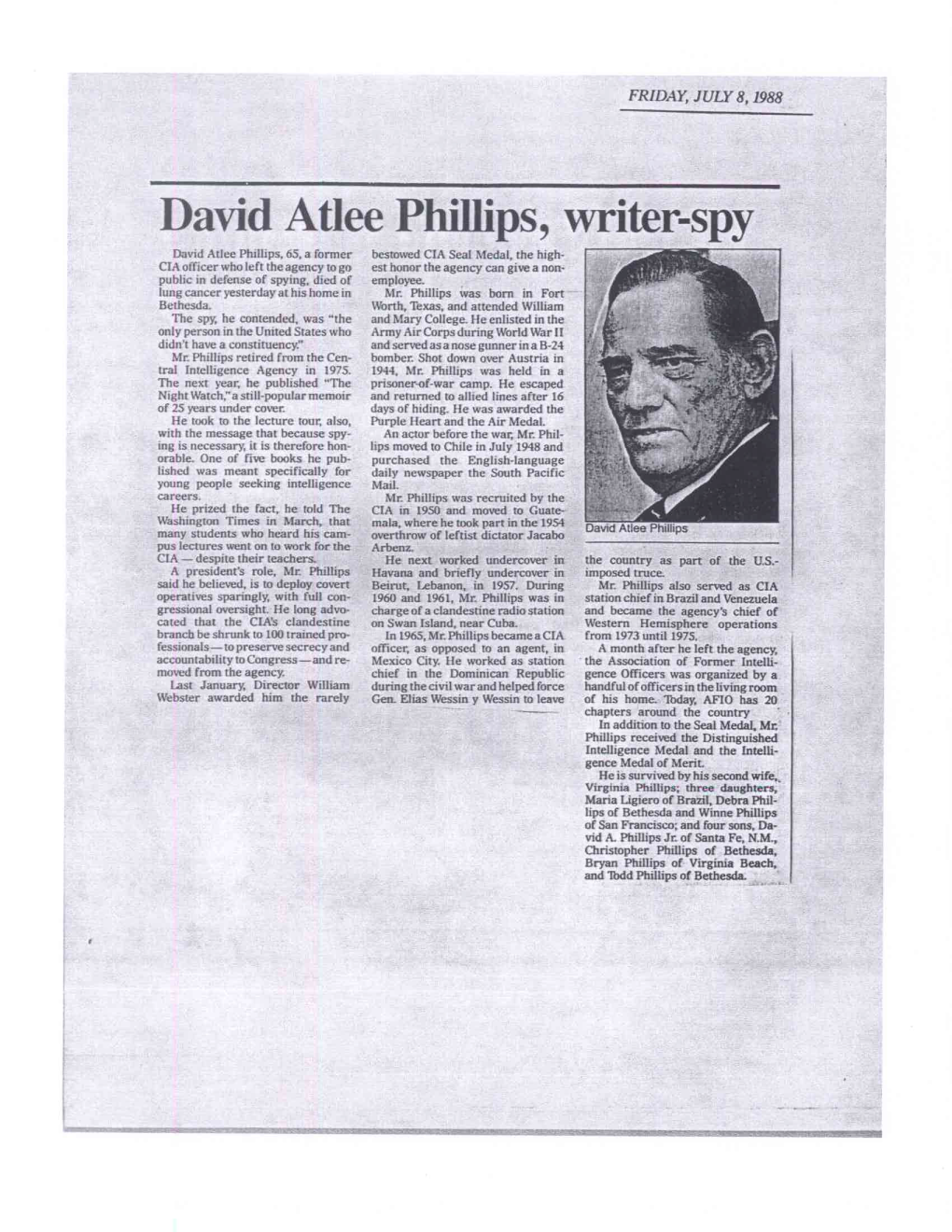 David Atlee Phillips, Writer-Spy David Atlee Phillips