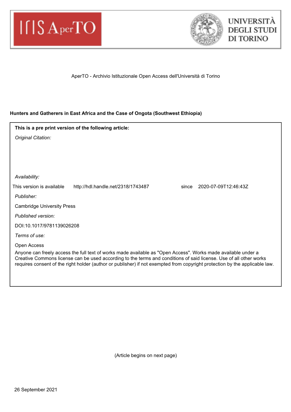 Hunters and Gatherers in East Africa and the Case of Ongota (Southwest Ethiopia)