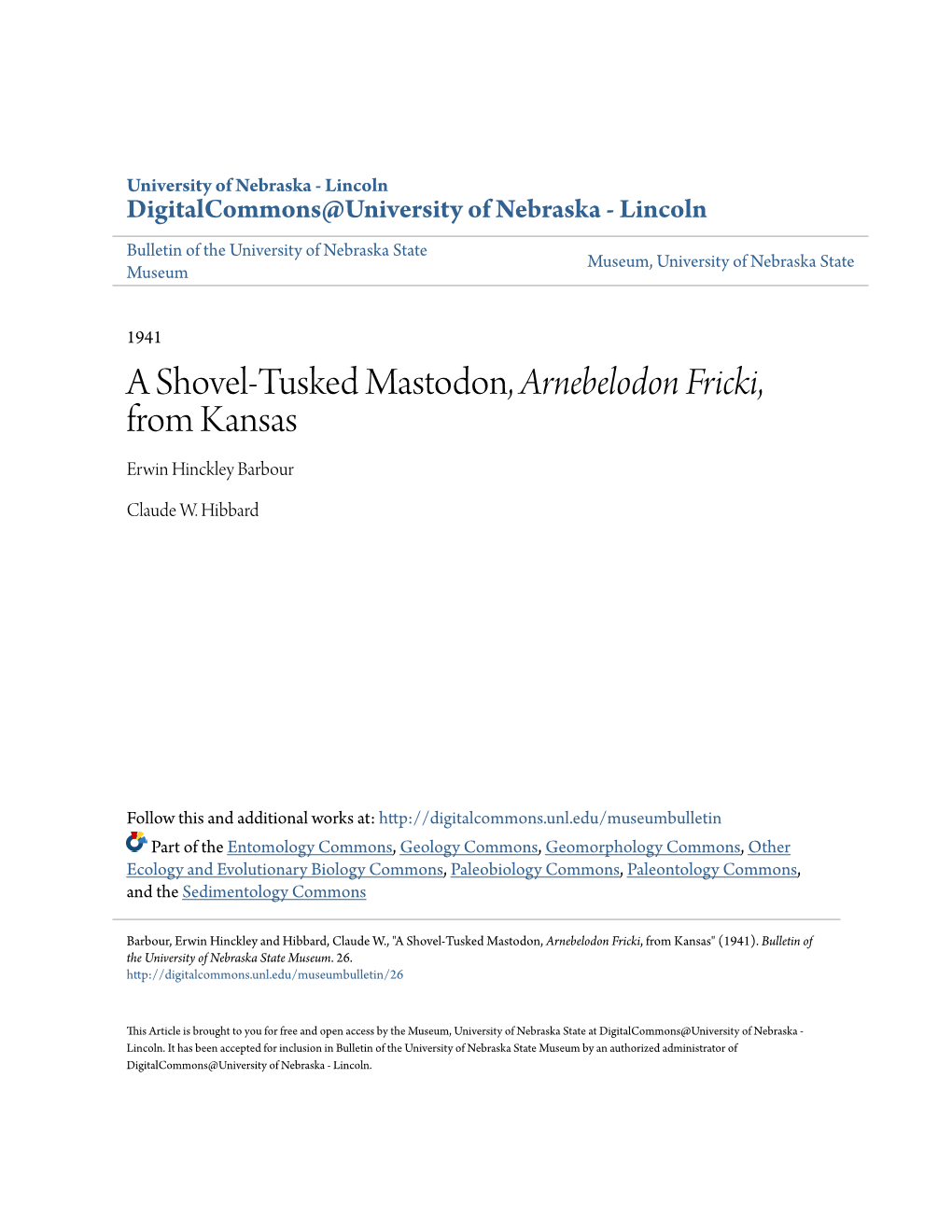 A Shovel-Tusked Mastodon, Arnebelodon Fricki, from Kansas Erwin Hinckley Barbour