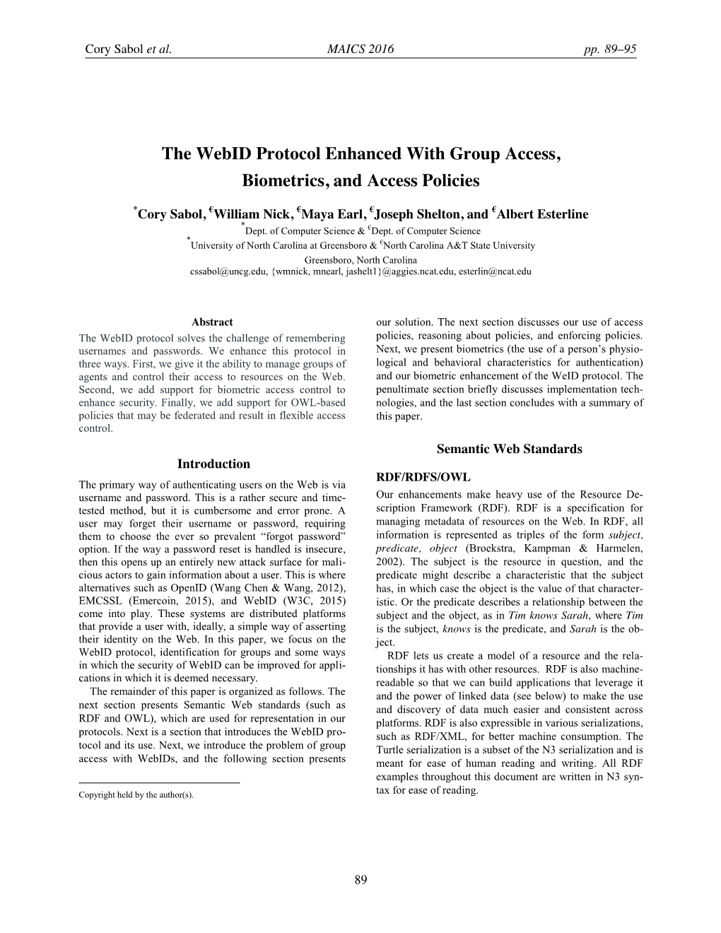 The Webid Protocol Enhanced with Group Access, Biometrics, and Access Policies