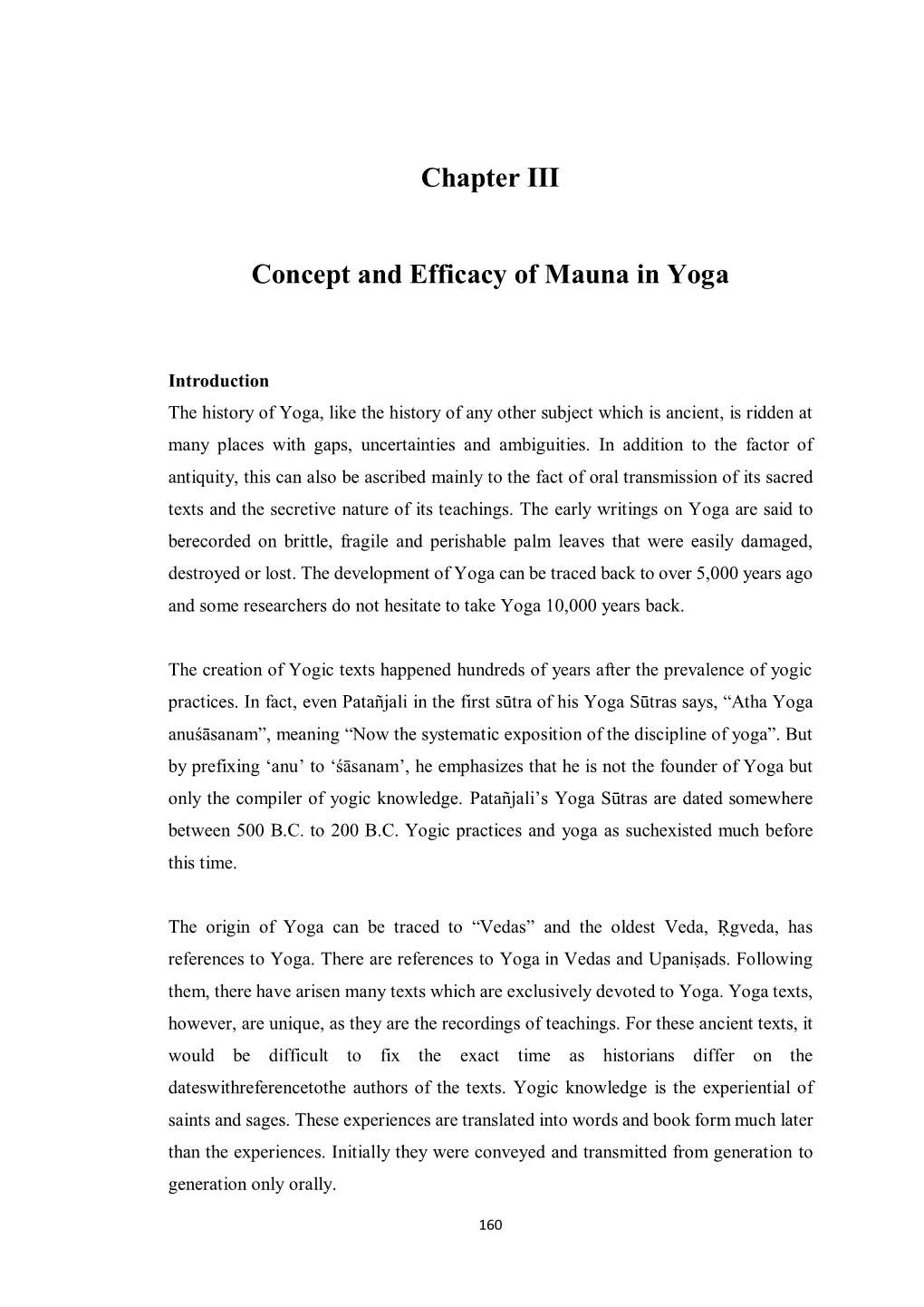 Chapter III Concept and Efficacy of Mauna in Yoga