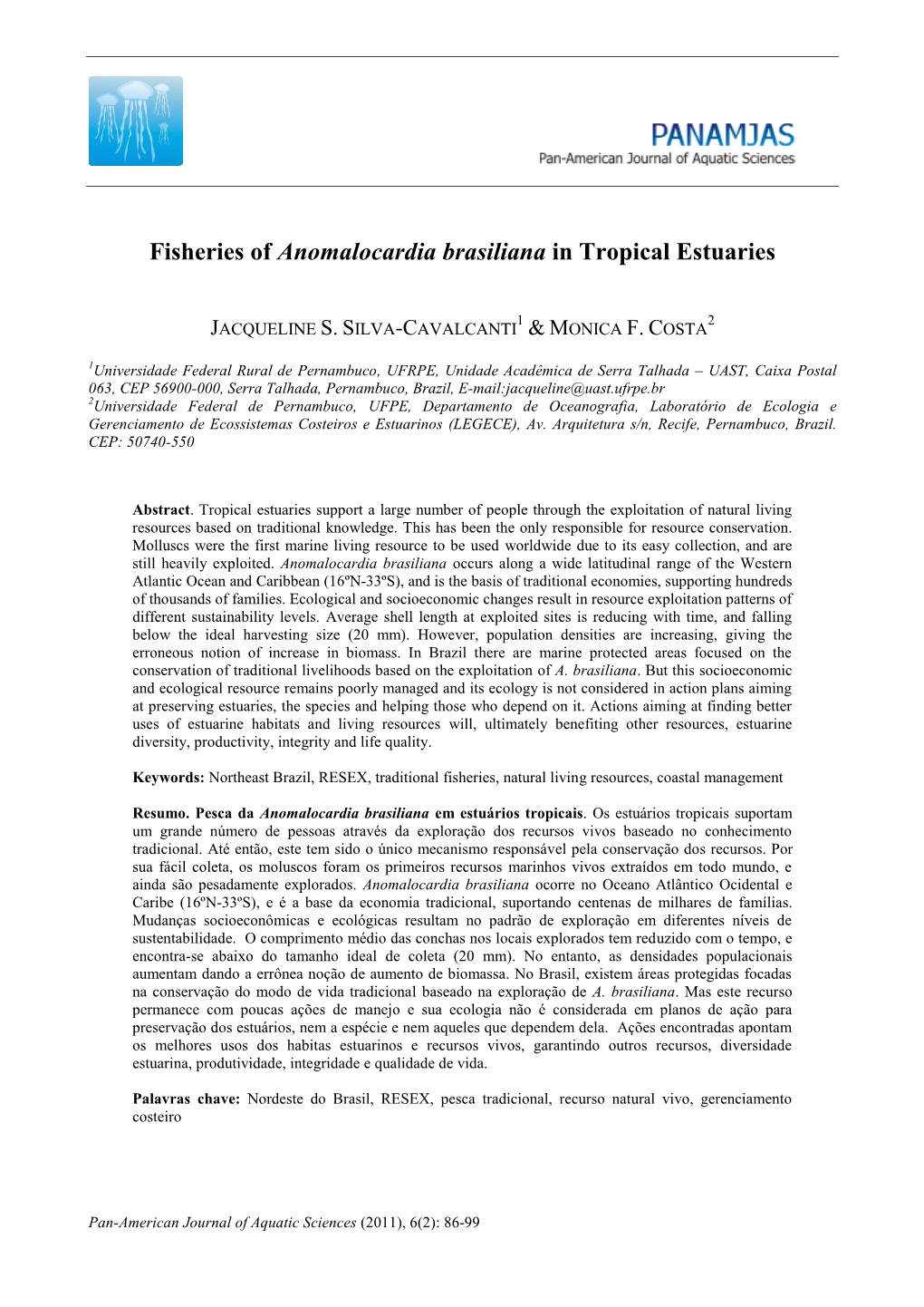 Fisheries of Anomalocardia Brasiliana in Tropical Estuaries