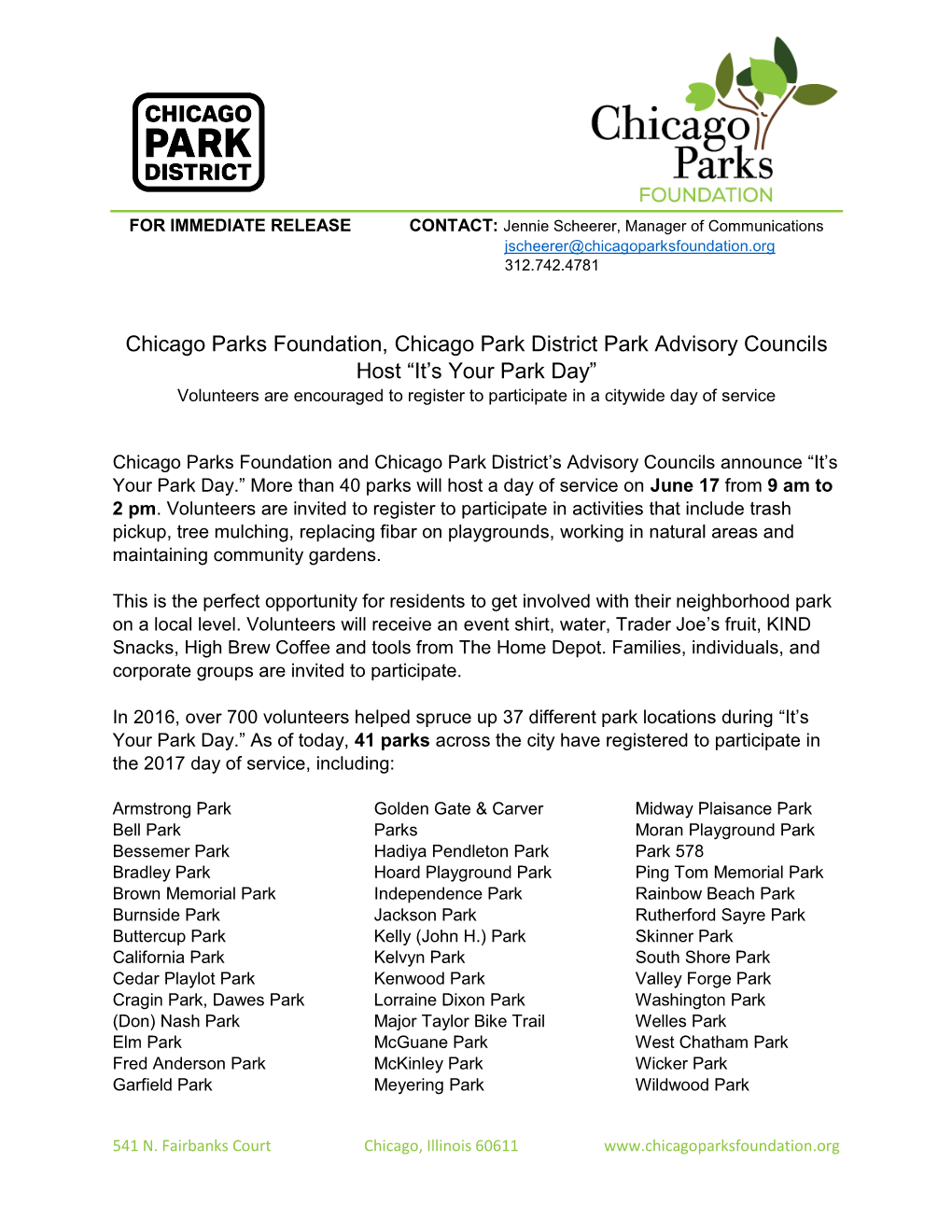 Chicago Parks Foundation, Chicago Park District Park Advisory Councils