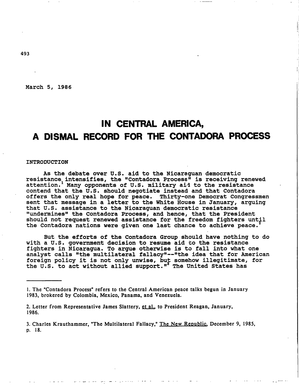 In Central America, a Dismal Record for the Contadora Process