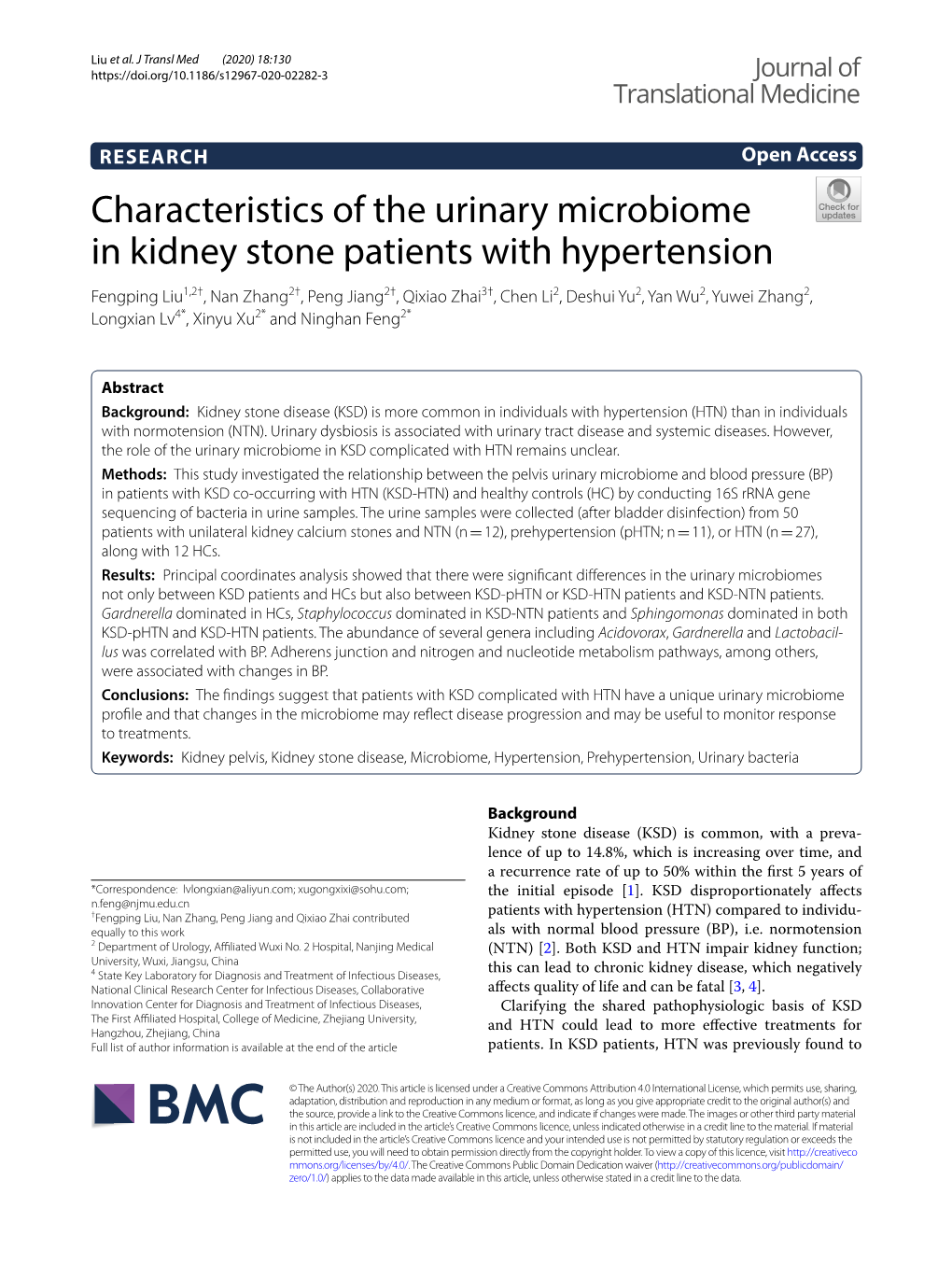 Characteristics of the Urinary Microbiome in Kidney Stone Patients