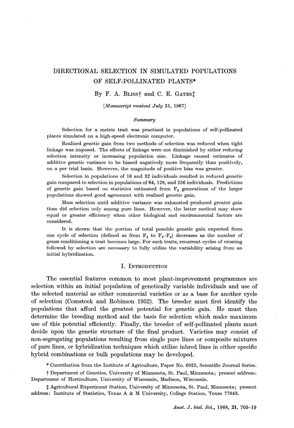 Directional Selection in Simulated Populations of Self-Pollinated Plants*