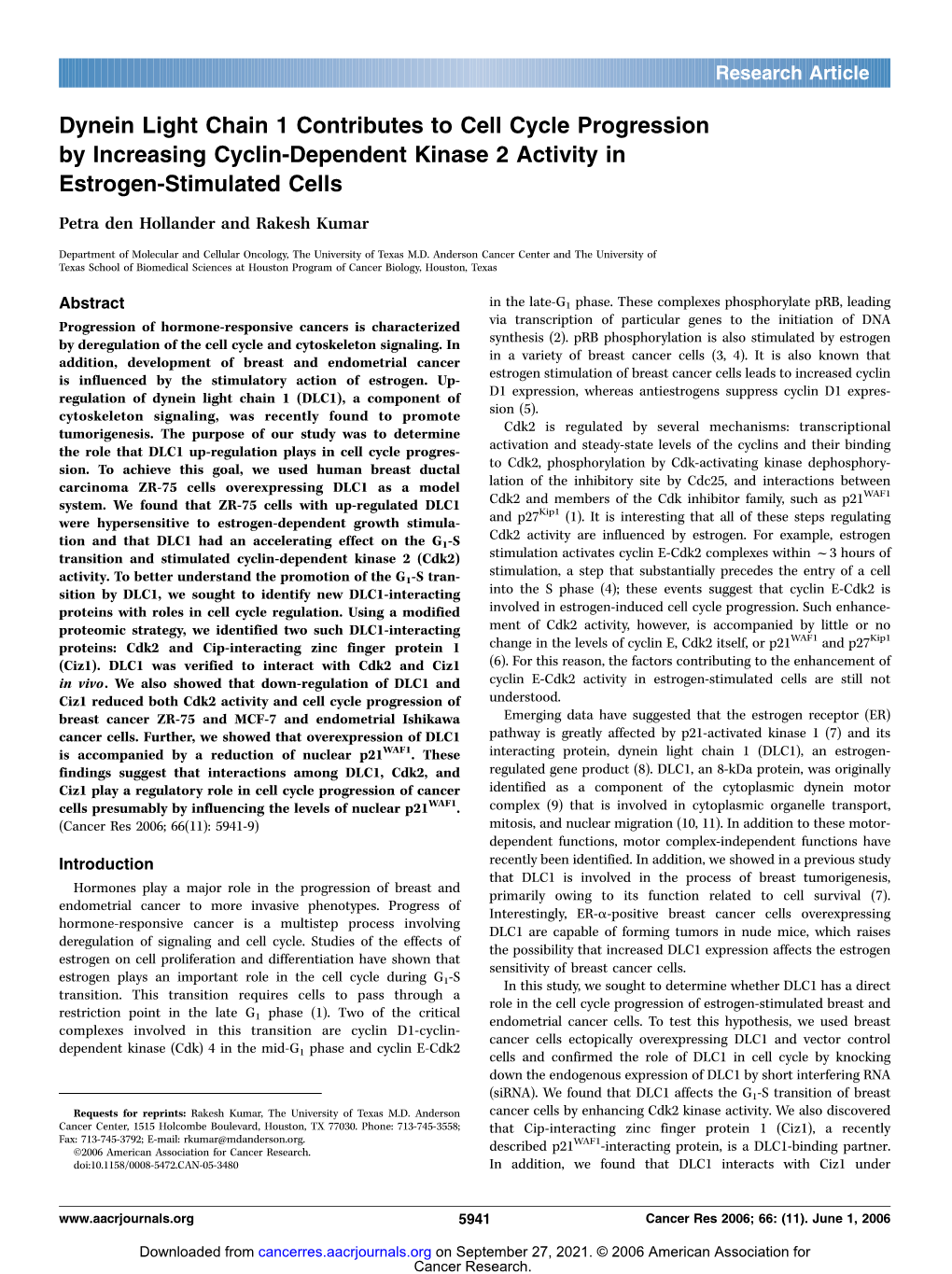 Dynein Light Chain 1 Contributes to Cell Cycle Progression By