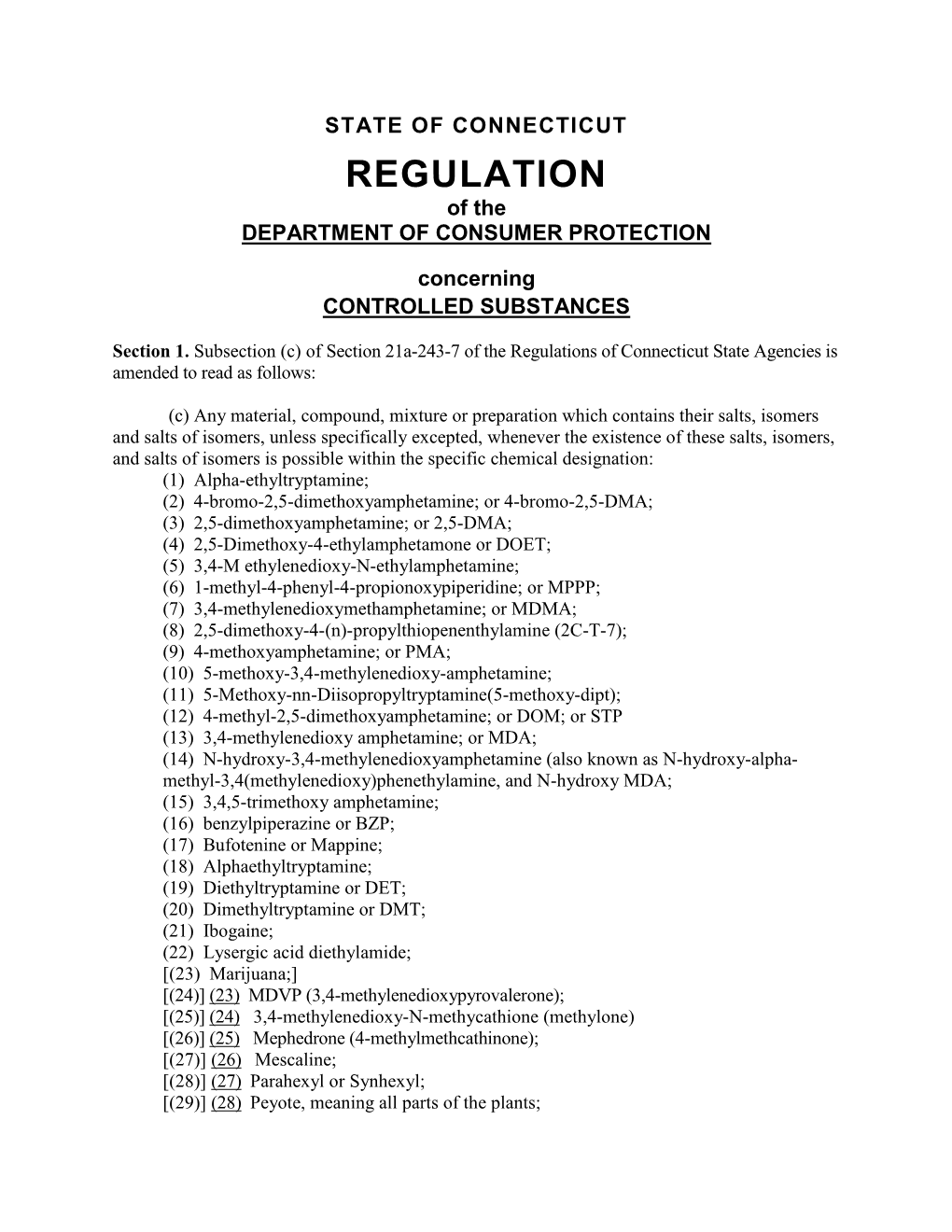 REGULATION of the DEPARTMENT of CONSUMER PROTECTION