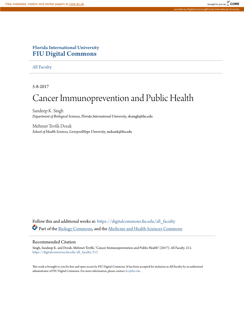 Cancer Immunoprevention and Public Health Sandeep K