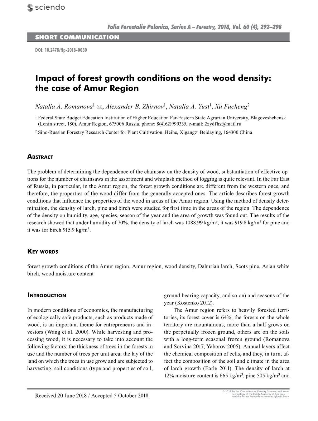 Impact of Forest Growth Conditions on the Wood Density: the Case of Amur Region