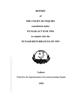 Report of the Court of Inquiry 1954 (Punjab Disturbances 1953)