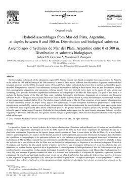 Hydroid Assemblages from Mar Del Plata, Argentina, at Depths Between 0 and 500 M