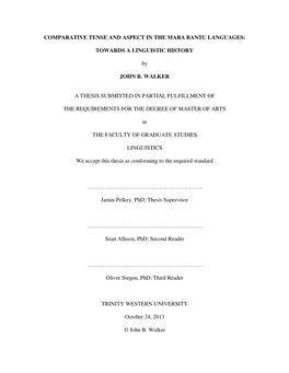 Comparative Tense and Aspect in the Mara Bantu Languages