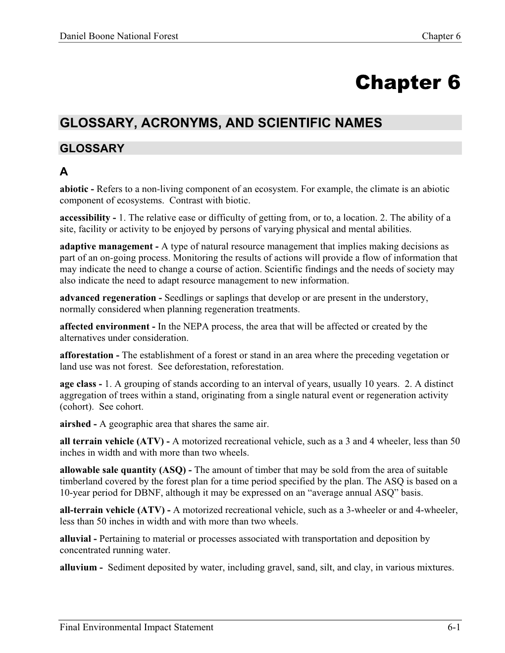 Final Environmental Impact Statement 6-1 Chapter 6 Daniel Boone National Forest