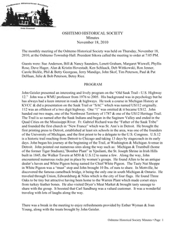 1 Oshtemo Historical Society Minutes • Page 1