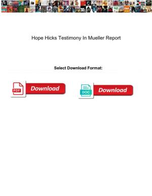 Hope Hicks Testimony in Mueller Report