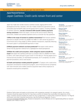 Japan Financial Services Japan Cashless Credit Cards Remain Front and Center