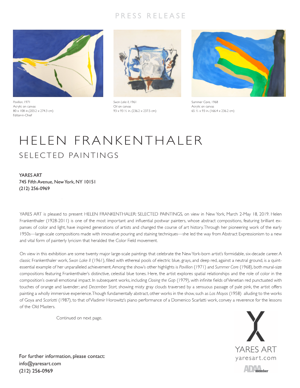 Helen Frankenthaler Selected Paintings