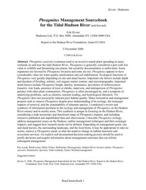 Phragmites Management Sourcebook for the Tidal Hudson River(And Beyond)