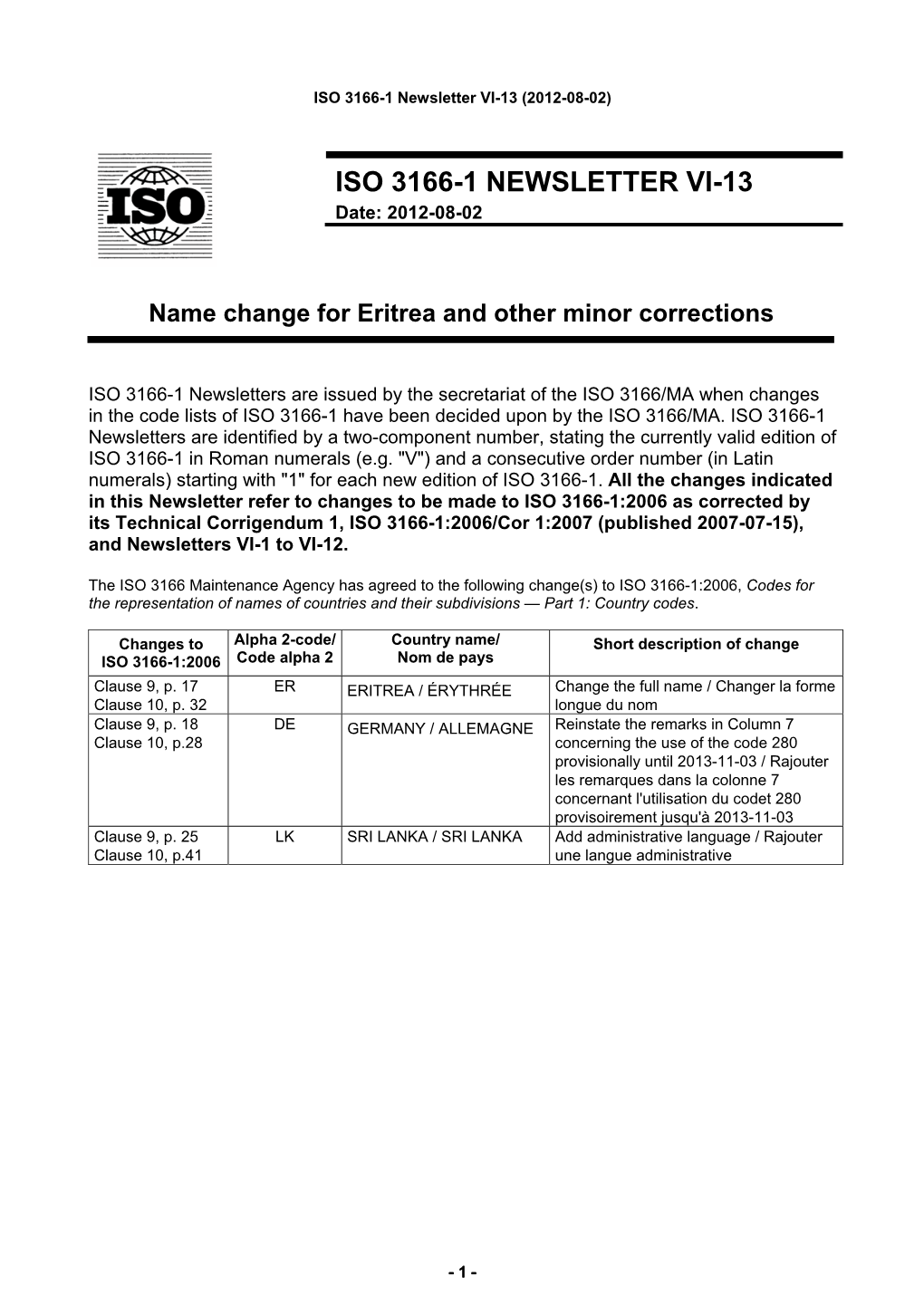ISO 3166-1 Newsletter VI-13 (2012-08-02)