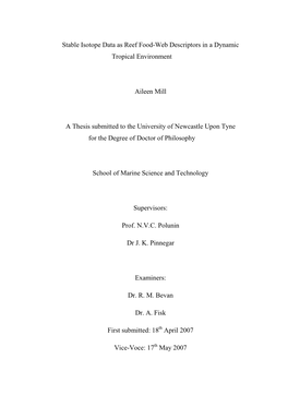 Stable Isotope Data As Reef Food-Web Descriptors in A