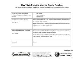 Play Trivia from the Monroe County Timeline the Authoritative and Popular Index of Our County's Historical and Curiously Interesting Events