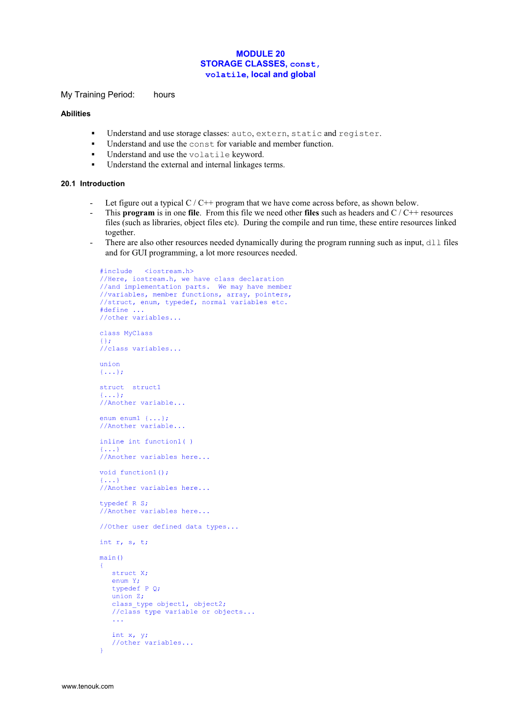 C++ Storage Classes Volatile Auto Const Static Extern and Register